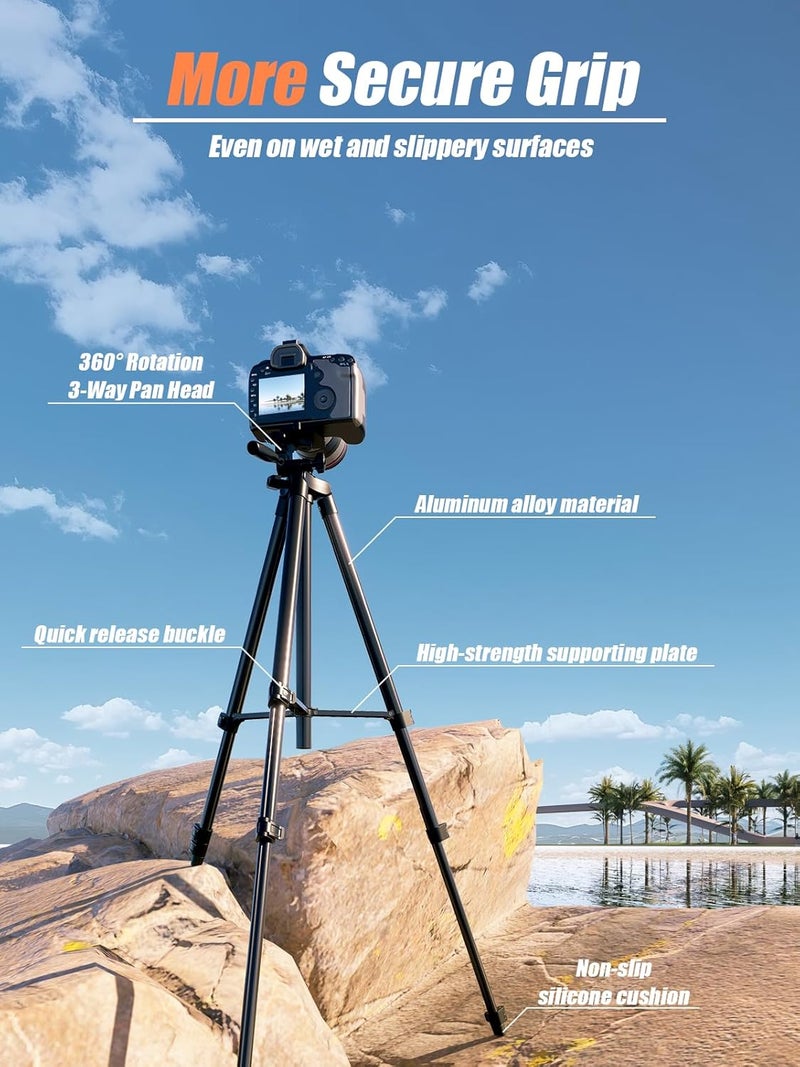 Jishane 71" Camera Tripod, Versatile Cell Phone Tripod with Wireless Remote Phone Holder and Carry Bag, Lightweight Portable Camera Tripod Stand Compatible with Smartphone Cameras, Max Load 6.6 lbs - Image 3